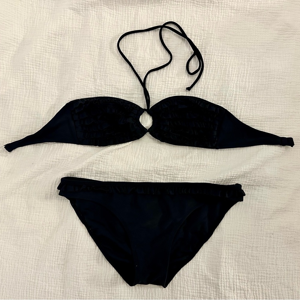 Black Ruffle Bandeau Bikini